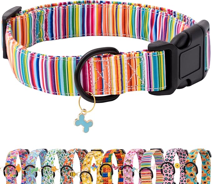 Faygarsle Dog Collar for Small Medium Large Dogs Cute Colorful Puppy Collars for Female Dogs Pinstripe Patterned Pet Collars for Summer Spring Wedding Puppy Girl Dog Collar S