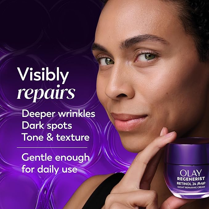 Olay Retinol Night Cream for Women,MAX,Anti-Aging Face Mousturizer,Fragrance-Free,Non Greasy - Anti-Wrinkle,Smooth Fine Lines,Hydrating Skin Care - Triple Collagen Cream,Niacinamide,1.7oz,(Pack of 2)