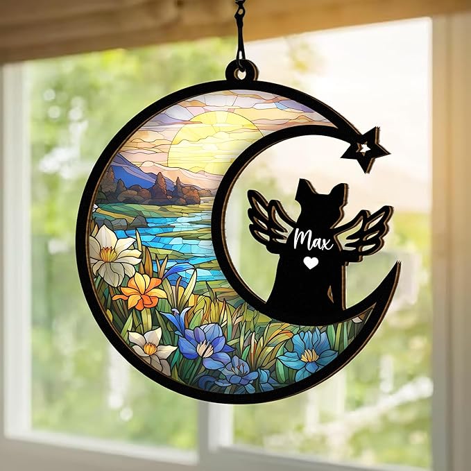 Chillever Boston Terrier Memorial Suncatcher – Custom Dog Loss Suncatcher, Personalized Pet Sympathy Gift