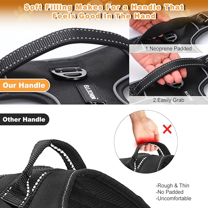 No Pull Dog Harness with 3 Snap Buckles,No Choke Front Lead pet Harness Reflective and Adjustable Soft Padded Vest for Small Medium Large Dog (Black, Large)