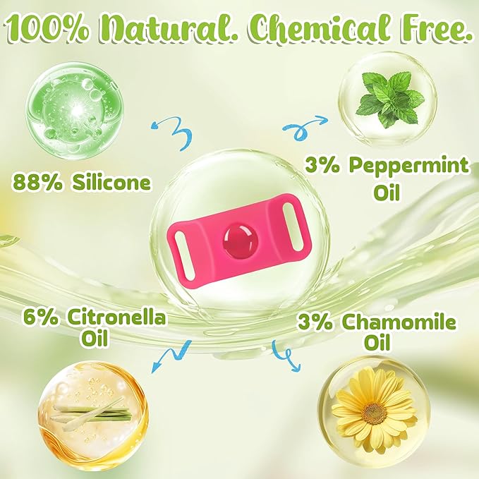 Natural Dog Tag for Flea & Tick Prevention – Waterproof Collar Pendant with 2 Extra Refills, Pink, Safe for All Breeds, Collar Not Included