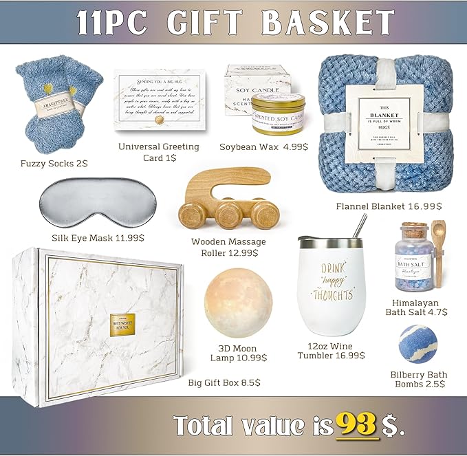 Gift Baskets for Women,11PC Care Package,Think of You, Surgery Recovery Gifts for Women,Get Well Soon After Surgery,Birthday Gifts,Thank You,Sympathy Gift Baskets