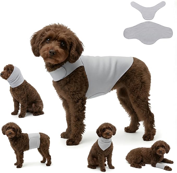DAJIDALI® Modular Dog & Cat Anxiety Jacket, 2-Piece Calming Vest with Detachable Ear Hood, Silent Self-Adhesive Fabric, Thunder Relief & Post-Surgery Recovery Wrap