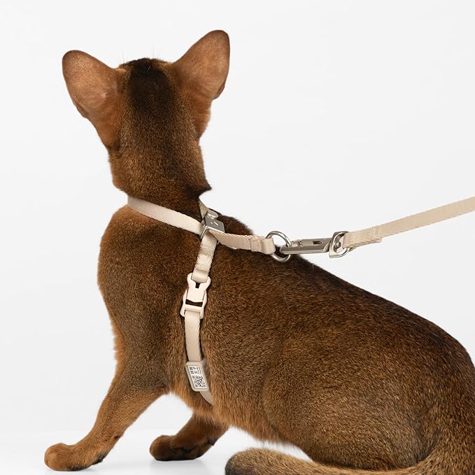 Escape Proof Cat Harness Anti-Choke Quick Release Adjustable QR Code Soft Nylon Durable Lightweight Figure 8 Cat Harness Anti Escape for Kitten Small Medium Large Cats (Linen, S)