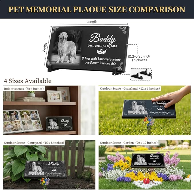 Personalized Pet Memorial Stones for Dog, Custom Engraved Granite Grave Marker, Weatherproof Outdoor Garden Headstone or Indoor Memory Stones, Pet Memorial Gifts for Your Beloved Pet (Dog)