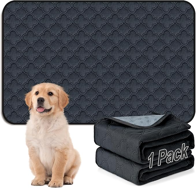 Washable Pee Pads for Dogs - 1 Pack Reusable Pee Pads，Waterproof Puppy Pads，Pet Training Pads，Super Absorbent with Dog Paw Shape Non-Slip Backing (Dark Grey, 48" X 65" - 1 Pack)