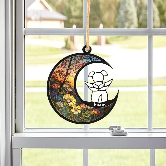 LOVELYPOD DIY Dog Ornament Suncatcher Memorial Gifts for Dog Lovers, A White Dog with Wings on Window Hangings Suncatcher, Loss of Dog Sympathy Gift, Remembrance Gifts in Memory Dog (4 Inches)