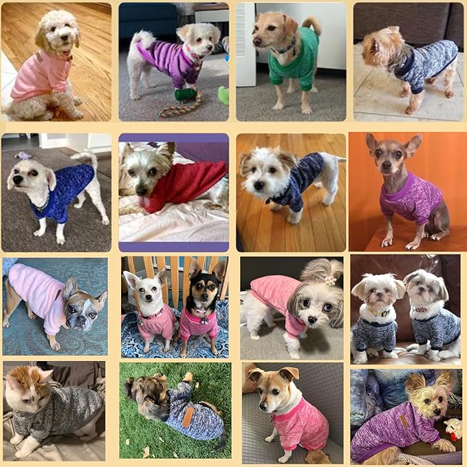 2 Pack Dog Sweaters for Small Dogs - Warm Winter Puppy Sweaters Cute Soft Dog Clothes Outfit Pet Costume for Boy Girl Doggie, Cat, Bulldog Pug Yorkie Kitten Chihuahua (Navy Blue, Purple, X-Small)