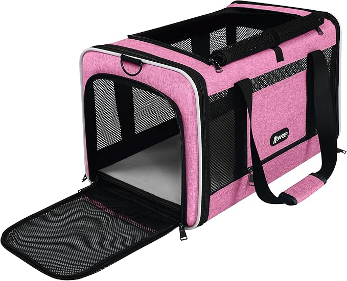 Cat Carrier 18x11x11 Delta Airline Approved, Easy Load Soft Pet Plane Travel Bag 15 pounds, Teacup Dog Crate 12 lbs, Yorkie Kennel Carrying Case, Kitten Toy Poodle Mesh Cage up to 20lbs Pink