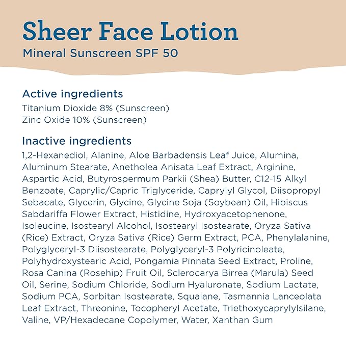Blue Lizard Sheer Face Mineral SPF 50 Sunscreen Lotion, 100% Mineral Formula, Blue Light Protection, Lightweight, No White Cast, Nourishes and Hydrates, Paraben-Free, Fragrance-Free, 1.7 fl oz