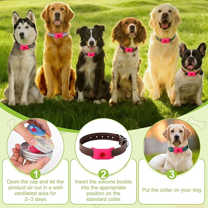 Natural Dog Tag for Flea & Tick Prevention – Waterproof Collar Pendant with 2 Extra Refills, Pink, Safe for All Breeds, Collar Not Included