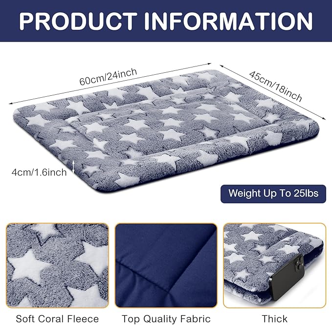 VitalCozy 4 Pcs Winter Dog Crate Pads, Ultra Soft Warm Washable Dog Cat Bed Mat for Pet Crate Comfortable Replaceable Reversible Kennel Pad for Small, Medium, Large Dogs(18 x 24 x 1.6 Inch,Blue)