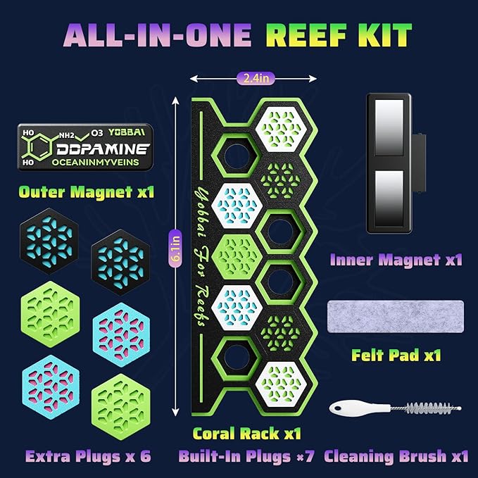 Magnetic Coral Frag Rack for Reef Tank, Saltwater Aquarium Frag Holder with 11 Slots & 13 Frag Plugs, Strong Magnet Glass Mount (Up to ~2cm), Multi-Use Aquarium & Hydroponic Plant / Reptile Display Stand
