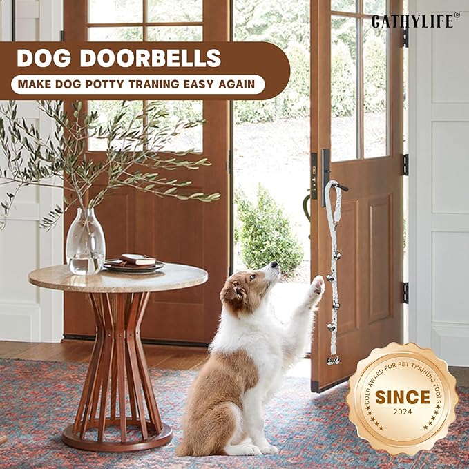 Dog Doorbells for Potty Training, Poly Urethane Puppy Door Bells, Hand-woven Dog Bells for Dog Training, Extra Loud Bells for Door Knob, Ring to Go Outside Doggie Pet Supplies. (White twist)