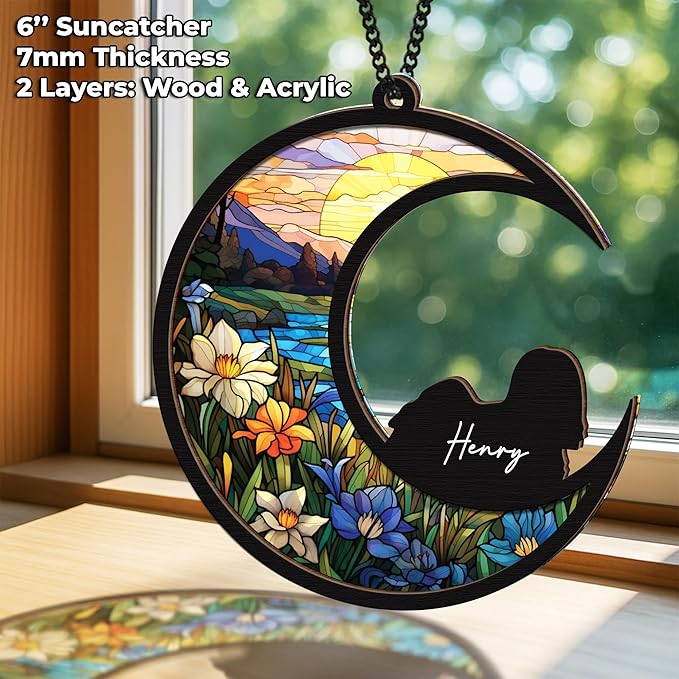 6'' Lhasa Apso Dog Memorial Suncatcher & Pet Lover Sign Gift Personalized Dog Name Ornament Window Hanging Pet of Loss Dog Sympathy Gift for Dog Lovers Car Hanging SCD-B11-6-78