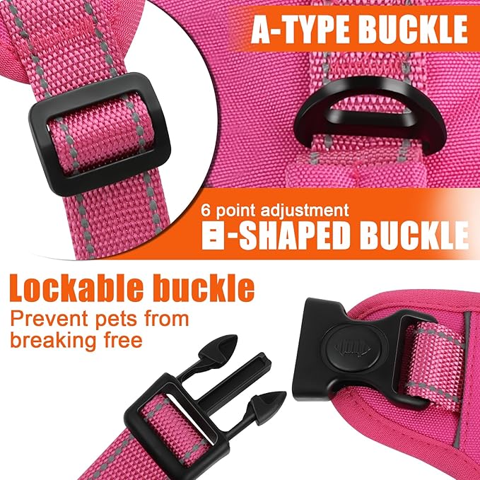 Escape Proof Dog Harness for Large Medium Sized Dogs Six Point Adjustable, Service Dog Vest Harness and Leash Set, No Pull Dogs Harnesses with Handle, XL Dog Harnesses for Walking(Pink, XL)