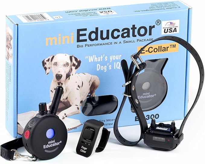 E-Collar – Educator ET-300-1/2 Mile Waterproof Remote Dog Training Collar Includes Premium Finger Clicker Trainer, 100 Programmable Levels + Vibration + Light + Sound, Black