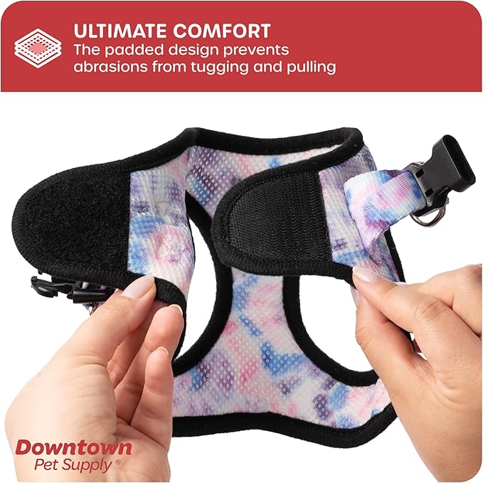 Downtown Pet Supply Step-in Dog Harness – No Pull, Adjustable Padded Mesh with Reflective Trim, Secure Buckle Strap – Comfortable & Breathable Small Dog Harness, Medium, Tye Die