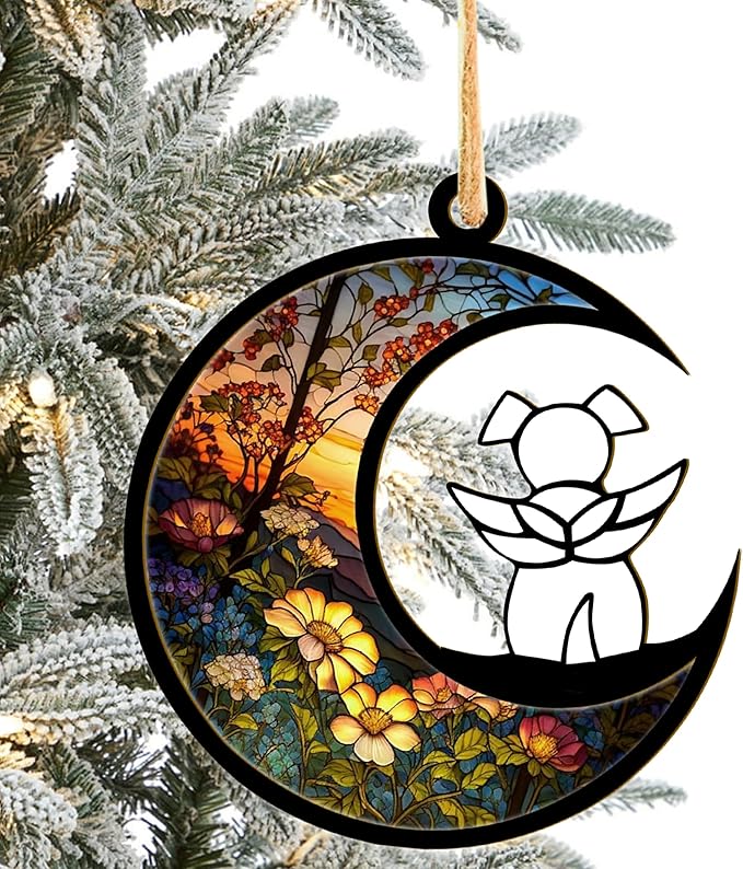 LOVELYPOD DIY Dog Ornament Suncatcher Memorial Gifts for Dog Lovers, A White Dog with Wings on Window Hangings Suncatcher, Loss of Dog Sympathy Gift, Remembrance Gifts in Memory Dog (4 Inches)