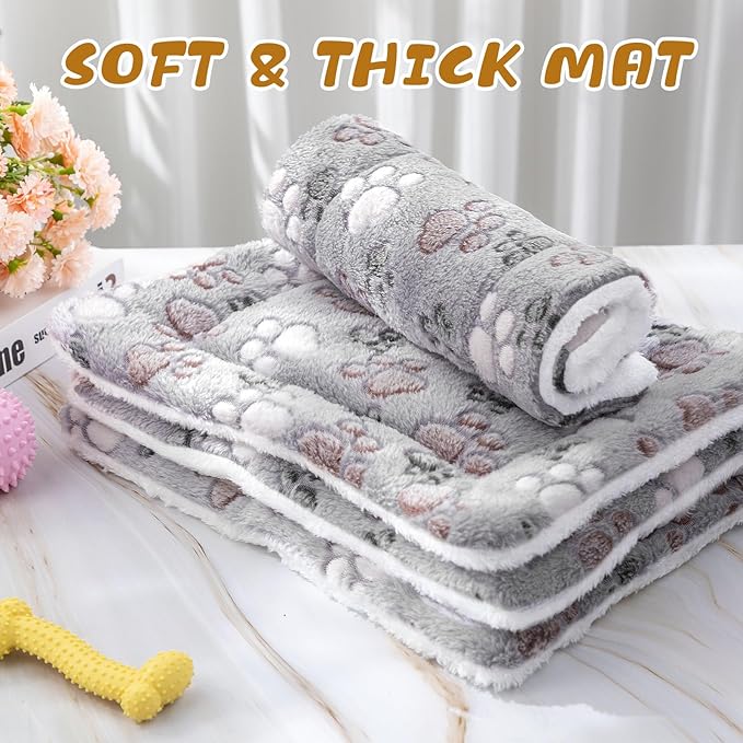 Tuanse 4 Pack Ultra Soft Dog Cat Bed Mat with Cute Prints Reversible Fleece Dog Crate Kennel Pad Cozy Washable Thickened Hamster Guinea Pig Pet Bed Mat for Small Animals (21 x14 Inches,Light Gray)