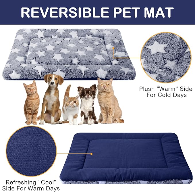 VitalCozy 4 Pcs Winter Dog Crate Pads, Ultra Soft Warm Washable Dog Cat Bed Mat for Pet Crate Comfortable Replaceable Reversible Kennel Pad for Small, Medium, Large Dogs(20 x 30 x 1.6 Inch,Blue)