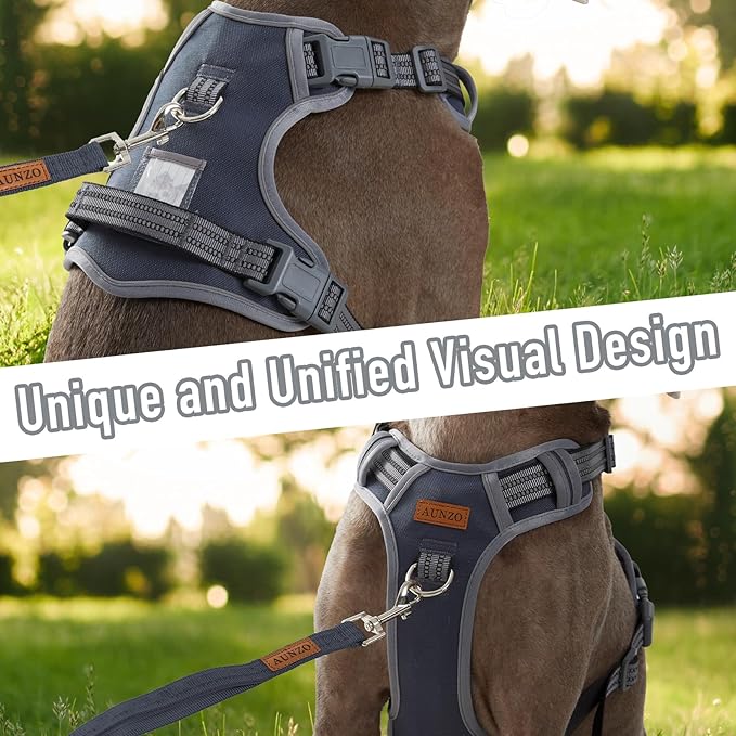 Dog Harness X-Large No Pull Easy Walker Escape Proof with Handle Reflective with 2 Leash Clips and 3 Buckles, No Rub No Choke, Newfoundland Alaska German Shepherd Mastiffs, XL