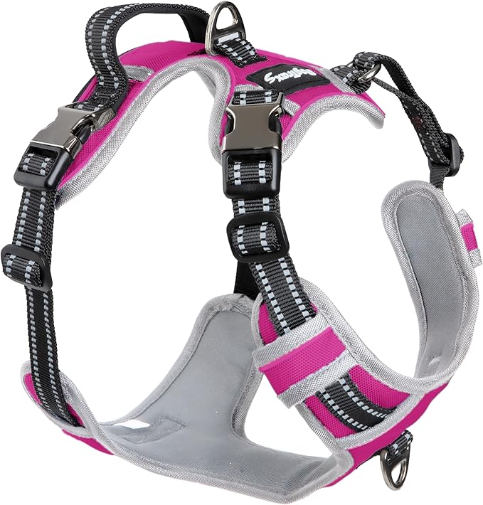 Step in Dog Harness for Extra Large Dogs, Pink, Adjustable, Easy On Off, No Pull Through Design, 2 Dog Leash Points, 3M Reflective Trim, Neoprene Padded Control Handle