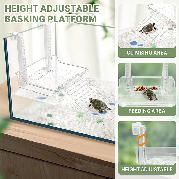 GOZILLA Mini Aquatic Turtle Tank Kit with Adjustable Lamp,PC Turtle Tank Starter Kit,Small Hermit Crab Tanks with Lid, Hanging Platform for Baby Turtles,Crabs,Fish.(11.8×7.24×7.1''/White Kit)