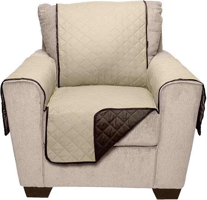 Furhaven Water-Resistant & Reversible Recliner Chair Cover Protector w/ Side Pockets for Dogs, Cats, & Children - Two-Tone Pinsonic Quilted Living Room Furniture Cover - Espresso/Clay, Recliner