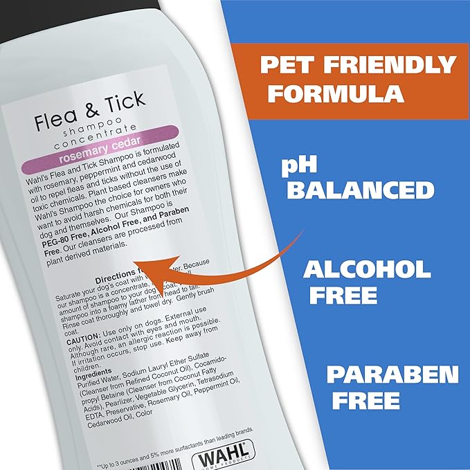 Wahl USA Flea & Tick Repelling Dog Shampoo – Defense Formula with Rosemary & Cedar Scent – 24 Oz - 820007T