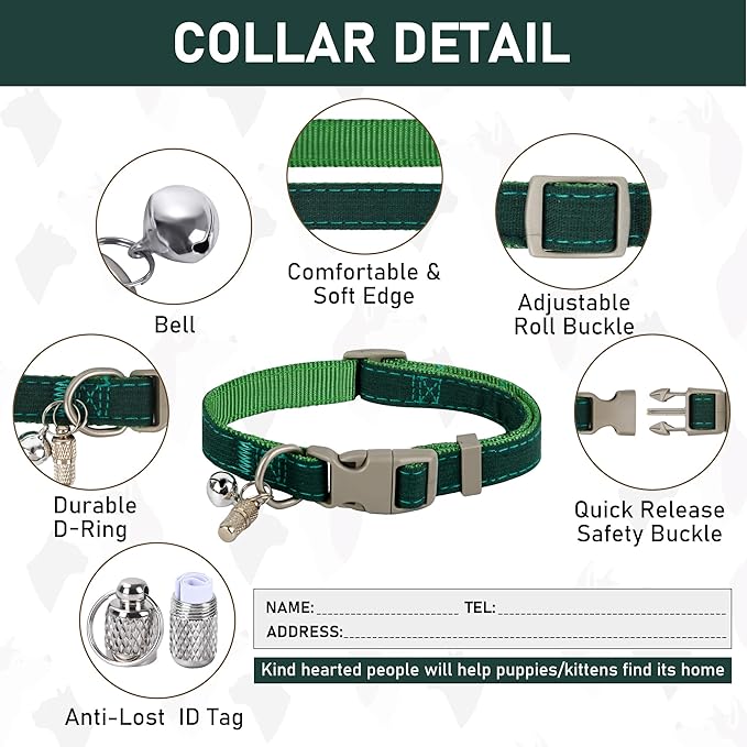 GAMUDA Small Pet Harness Collar and Leash Set, Step in No Chock No Pull Linen Fabric Soft Mesh Dog Vest Harnesses Reflective for Dogs Puppy Cats Kitten Rabbit (Green, XL)