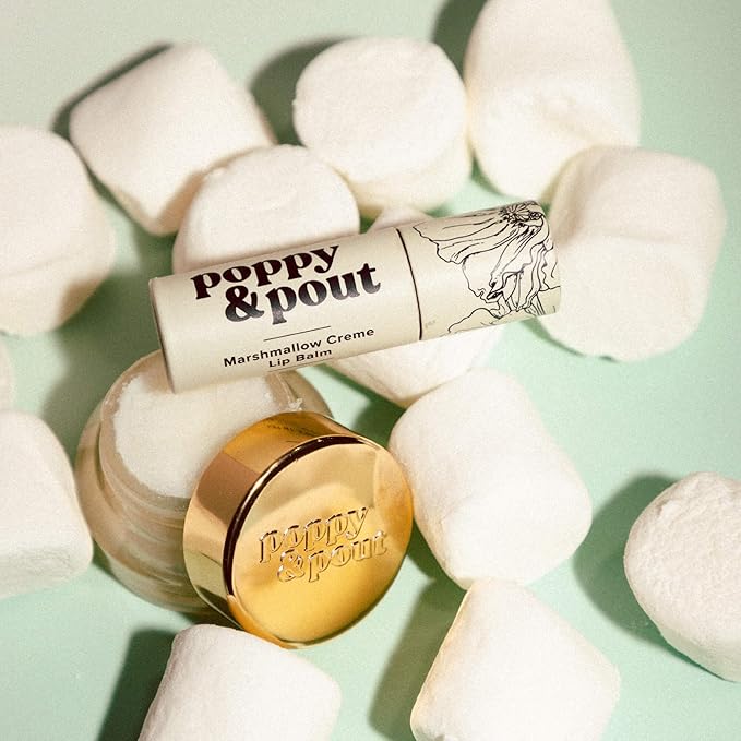 Poppy & Pout Marshmallow Creme Jumbo Lip Balm | All Natural Lip Balms & Moisturizers | Hydrates with Beeswax, Vitamin E, Organic Coconut Oil | Cruelty-Free | Lip Balm in Recyclable Cardboard Tube