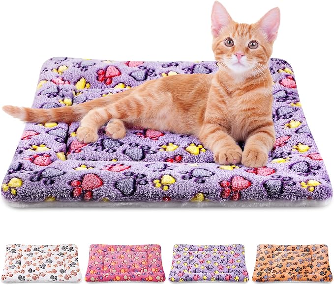 Tuanse 4 Pack Ultra Soft Dog Cat Bed Mat with Cute Prints Reversible Fleece Dog Crate Kennel Pad Cozy Washable Thickened Hamster Guinea Pig Pet Bed Mat for Small Animals(21 x 14 Inches,Vivid Color)