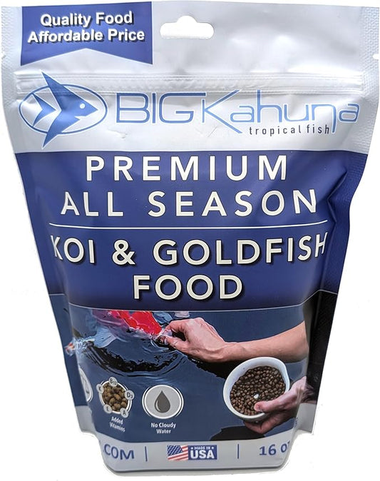 BIG Kahuna Koi Fish Food for Ponds 1lb - Koi Food for Pond Fish Food Pellets – 3/16-1/4 Floating Pond Pellet