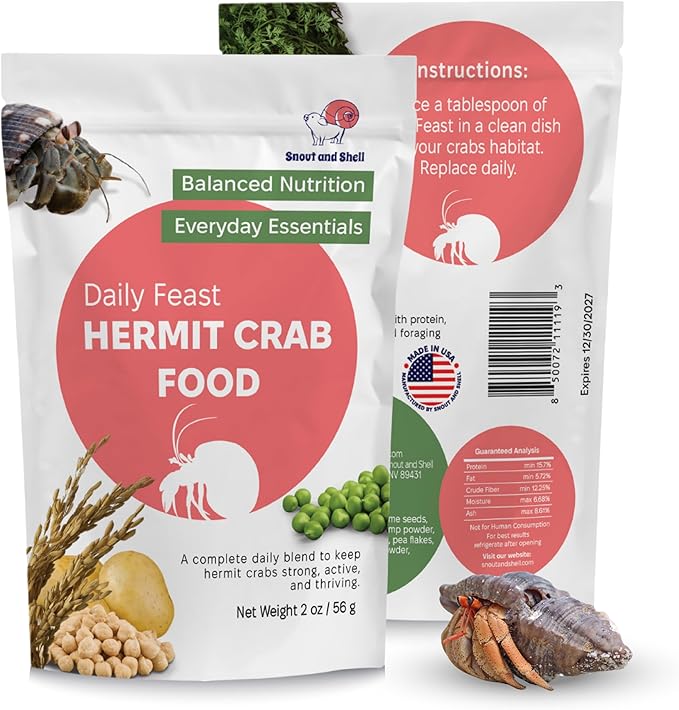 Snout and Shell Daily Feast Hermit Crab Food – Balanced Nutrition Blend with Protein, Calcium & Foraging Ingredients – Natural Hermit Crab Diet, Everyday Essential Food Mix, 2 oz / 56 g