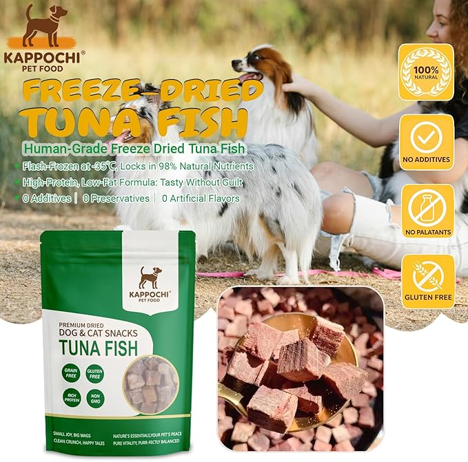 Freeze-Dried Tuna Fish Cat Dog Treats, 1.76oz(50.0g), 100% Single Ingredient High Protein Training Treats, Rich in Omega, Natural & Raw, No Additives, Grain Free, Gluten Free