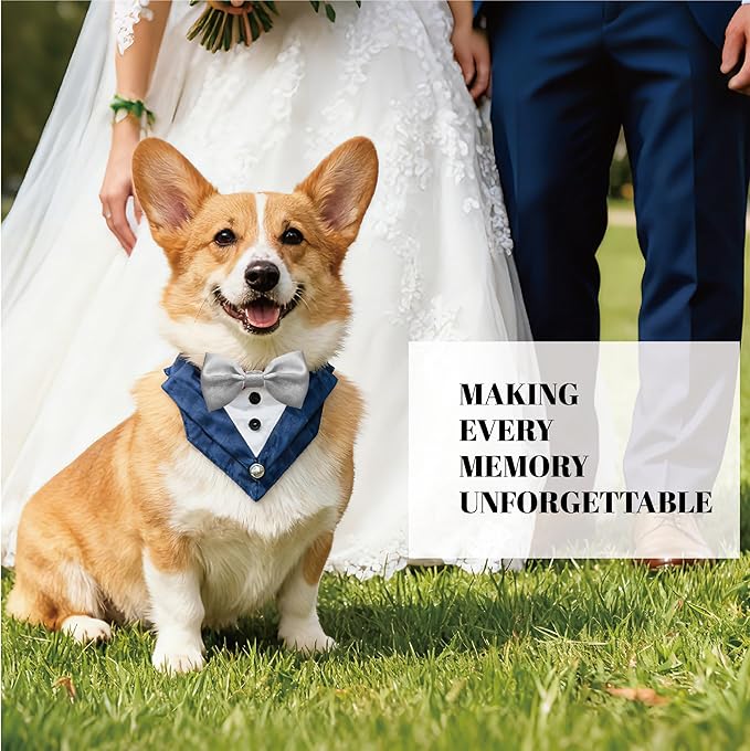 AVERYDAY Dog Tuxedo Wedding Outfit Bandana Collar with Bow Tie, Dog Tux Costume Suit with Bowtie for Small Medium Large Dogs & Cats, Pet Tuxedo Formal Wear for Engagement Birthday, Holiday, Christmas