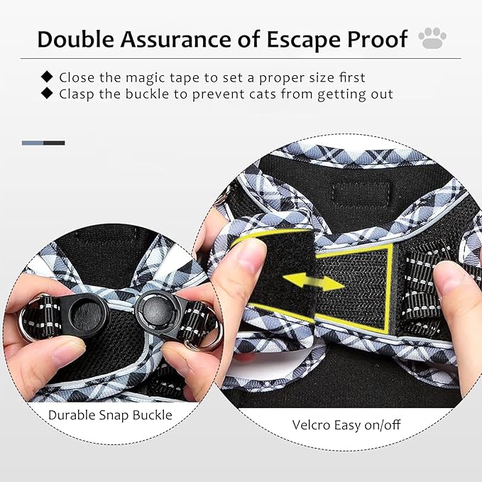 Cat Harness and Leash Set for Walking, Escape Proof Adjustable Soft Mesh Kitten Harness with Reflective Strips, Breathable No-Choke Pet Vest for Small Cats or Puppies(Black,S)