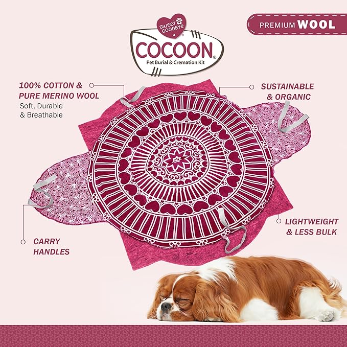 Cocoon® - Eco-Friendly Pet Burial & Cremation Ceremony Kit (Premium Wool) - Casket for Dogs and Cats – Size for Every Breed (Choose Size & Color) (Small, Pink)