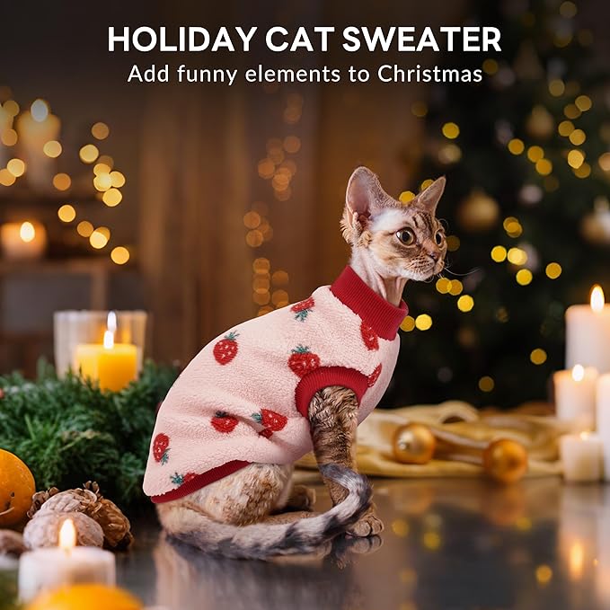 PUMYPOREITY Cozy Fleece Cat Sweater - Stretchy & Warm Knitted Cat Shirt, Super Soft Kitten Sweater, Machine Washable Pet Clothing for Comfort & Style, Pink, XS