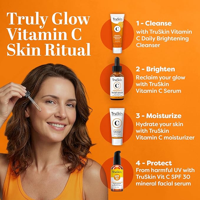 TruSkin Vitamin C Serum for Face – Anti Aging Face Serum with Hyaluronic Acid & Vitamin E – Brightening Formula for Improving Appearance of Dark Spots, Fine Lines & Wrinkles – All Skin Types, 1 fl oz