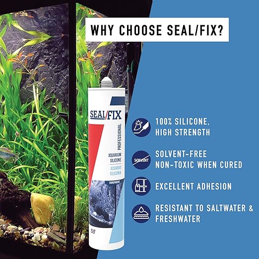 Seal/Fix Aquarium Silicone Sealant - Clear - 100% Fish-Safe Silicone for Freshwater & Saltwater Tanks, Waterproof, Non-Toxic, Flexible Bonding for Glass, Leak Repair & Decoration (10.1 fl oz, 1 Pack)