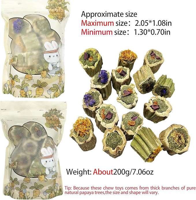 Rabbit Chew Toys Guinea Pig Treats Natural Papaya Wood Chew Sticks for Teeth Bunny Guinea Pig Hamster Chinchilla
