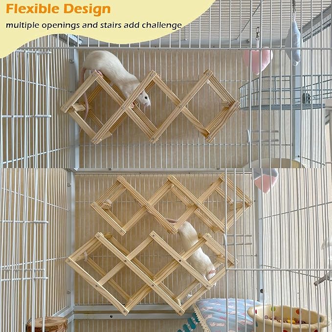 Wooden Rat Climbing Toys, Natural Pet Rat Cage Accessories Climbing Ladder, Fancy Rats Enrichment Toys Activities, Hanging Rodent Toy for Pet Rats in Cage Playing Chewing (S, 2pcs)
