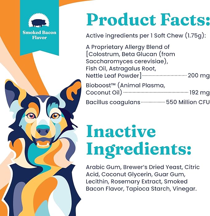 Solid Gold Dog Allergy Relief Chews - Dog Itching Skin Relief & Seasonal Allergies Support - Alaskan Salmon Oil for Dogs Skin, Coat & Immune Support - Bacon Flavor Soft Allergy Chews for Dogs - 60ct