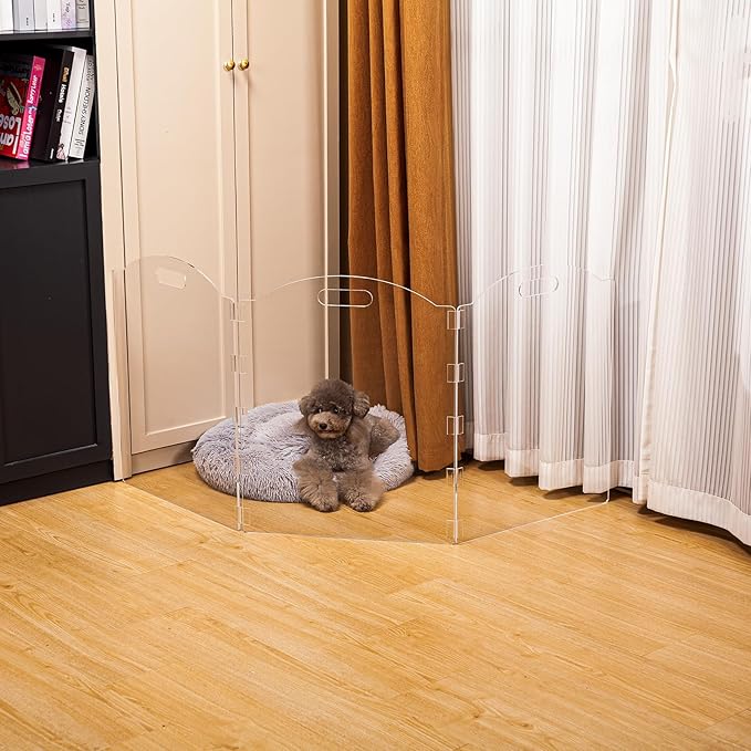 Clear Acrylic Freestanding Dog Gates for The House – Folding 3-Panel Pet Gates for Doorways, Indoor Stairs, and Hallways, Transparent Barrier for Dogs, Puppies, and Cats