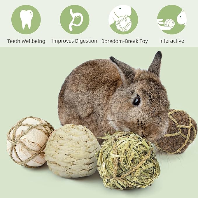 andwe Small Animals Play Balls Rolling Chew Toys & Gnawing Treats for Rabbits Guinea Pigs Chinchilla Bunny Degus - Pet Cage Entertainment Accessories (Pack of 4)