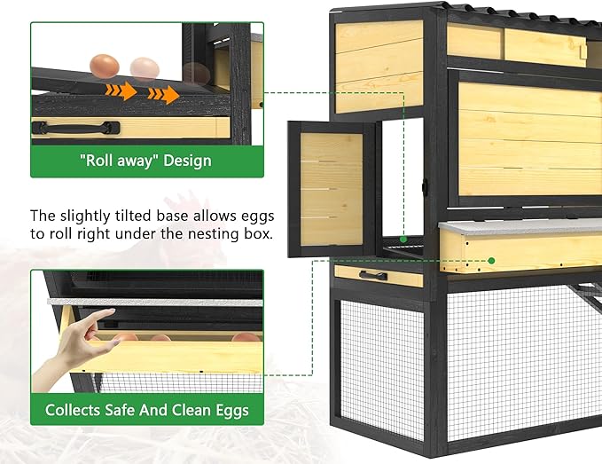 Chicken Coop with Nesting Box, Outdoor Wooden Poultry Cagefor 3-4 Chickens, 5 Doors Hen House w/Removable Tray, Weatherproof for Backyard Pet Hutch