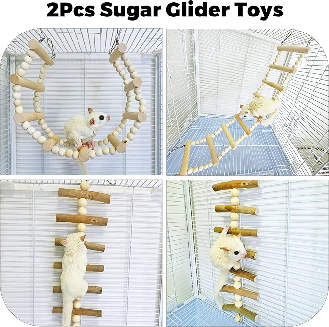 2Pcs Sugar Glider Ladder Climbing Ladder Toys, Enrichment Activity Sugar Glider Cage Accessories, Stimulating Hanging Small Pet Climbing Ropes for Rats, Hamster Parrots and Budgies