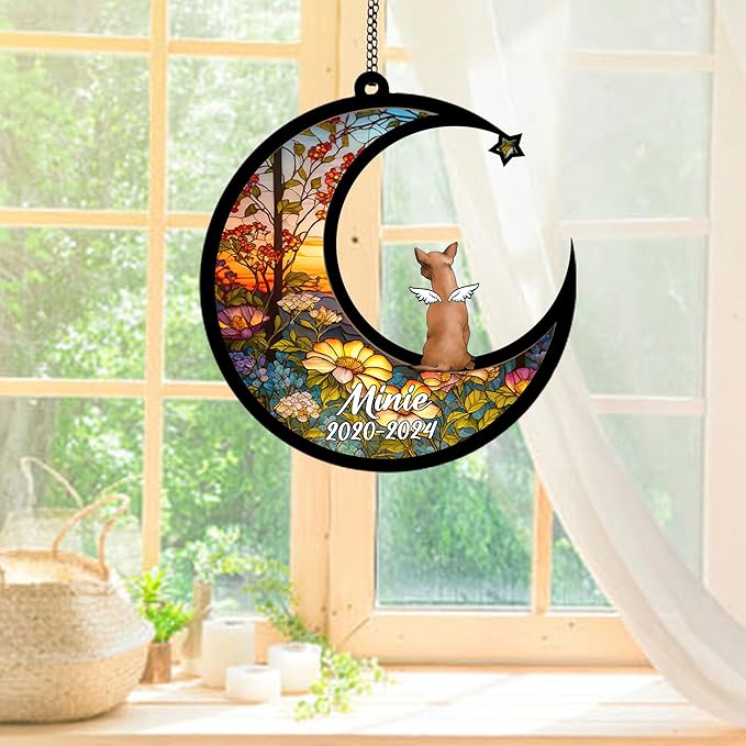 Personalized Chihuahua Sun Catcher, Dog Memorial Gifts, Custom Chihuahua with Wings Ornament Christmas Tree, Loss of Dog Sympathy Gift Memorial Suncatchers